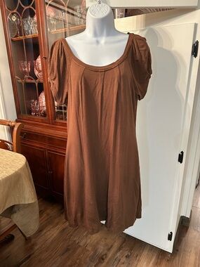 INC International Concepts Rust Brown Scoop Neck Short Sleeve Dress